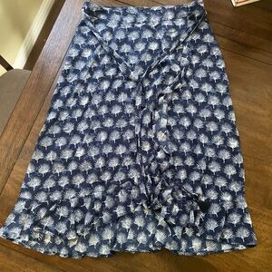 Navy Blue Palm Print Skirt
